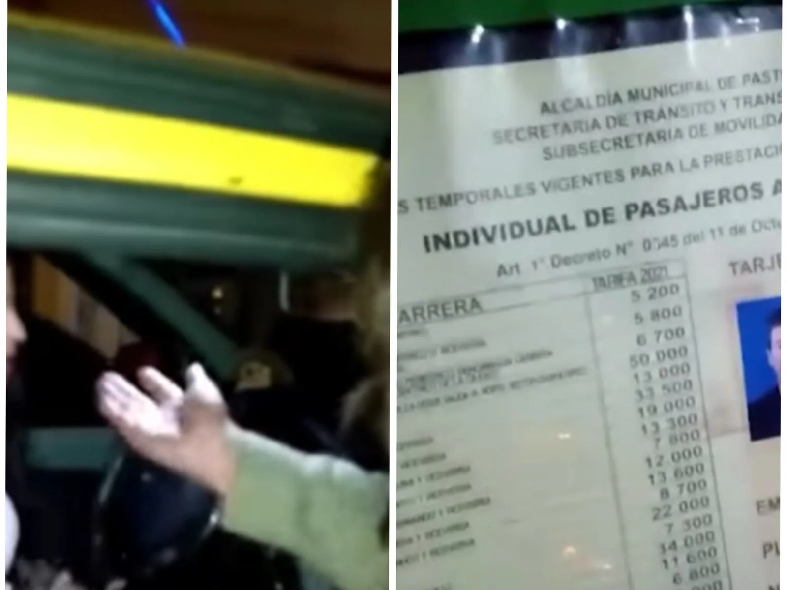 devueltas carrera taxi Pasto