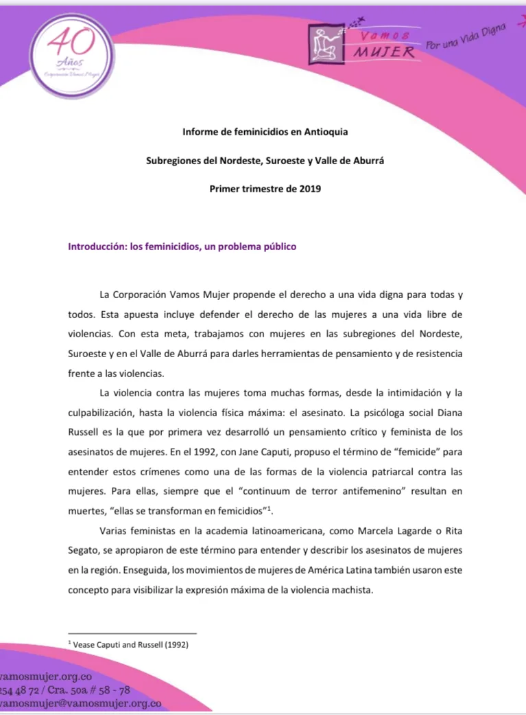 Informe feminicidios Antioquia