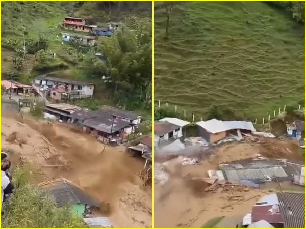 En impactantes imágenes se aprecia el momento en que el agua y el lodo arrasaron decenas de casas en Montebello; hicieron llamado al Gobierno para atender la emergencia por la avalancha.