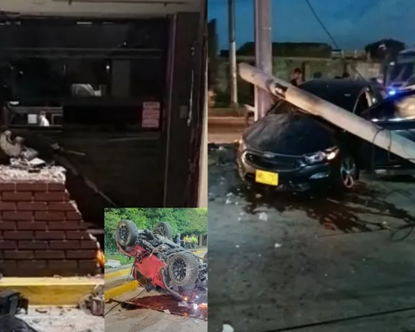 "A mil" iría el carro que chocó contra peaje en Puerto Colombia, en Barranquilla otro se llevó un poste