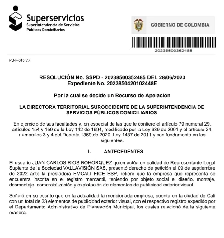 EMCALI deberá restablecer servicio de energía a vallas publicitarias por orden la Superintendencia de Servicios Públicos