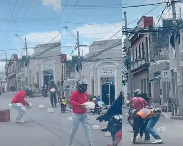 A un ciudadano se le cayó la canasta llena de queso que llevaba arriba en un carro, y la gente corrió, pero por solidaridad.