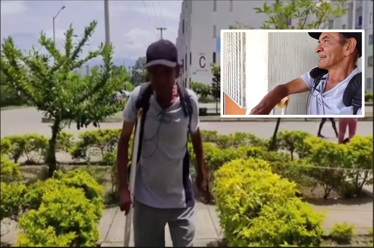 Con artrosis, muletas prestadas y luchando contra el dolor: don Oscar recorre Jamundí buscando para poder vivir