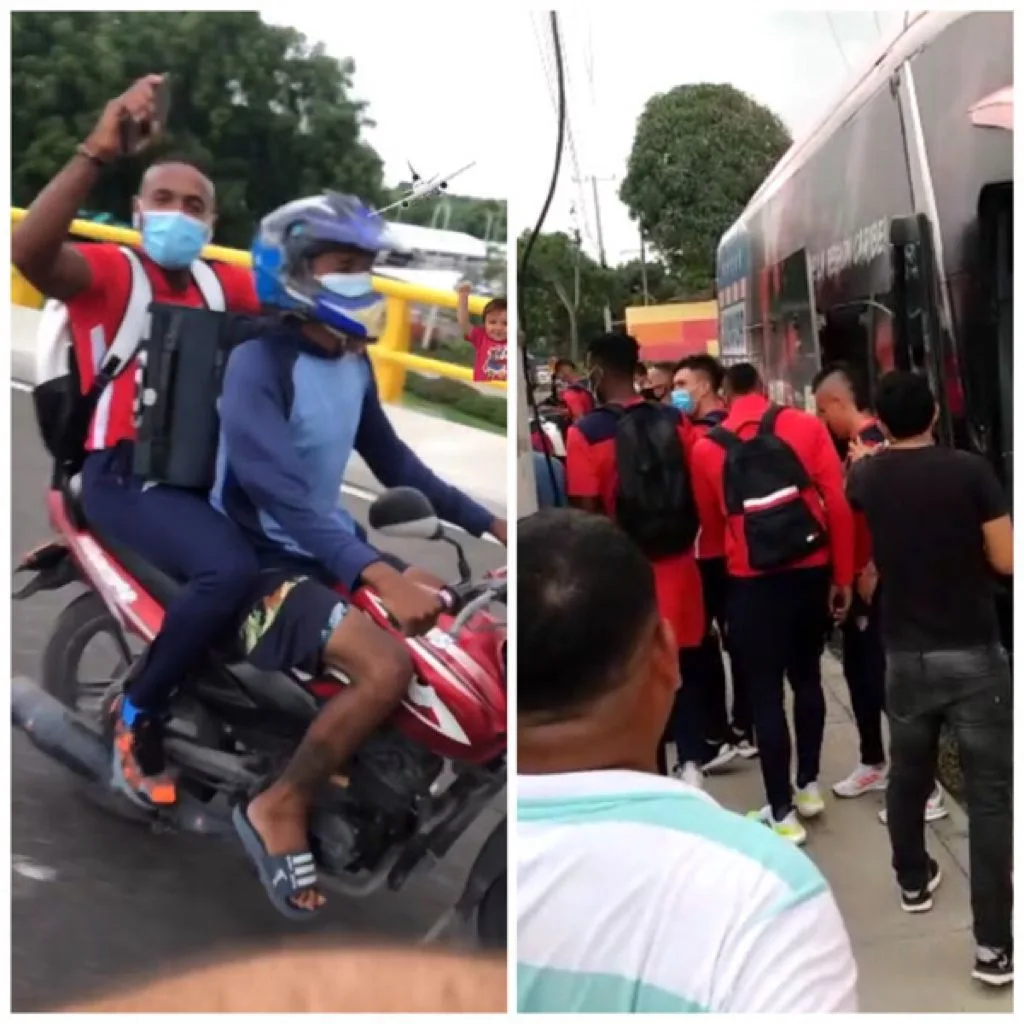 jugadores del Junior les tocó bajarse del bus.