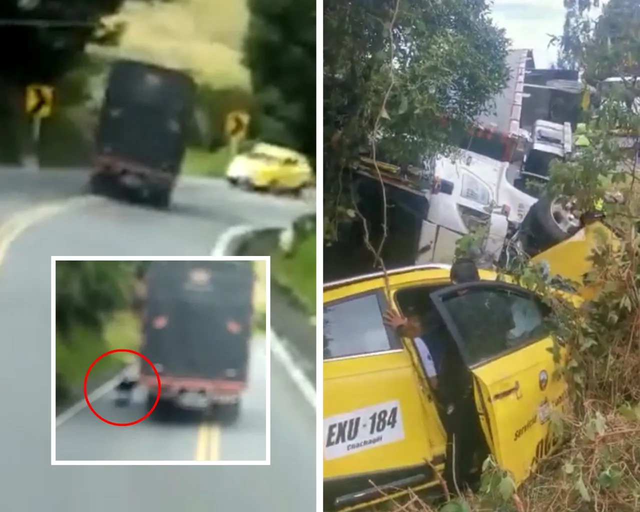 Grave accidente en vía Pasto- Chachagüí, taxi y camión terminaron volcados a un costado de la carretera