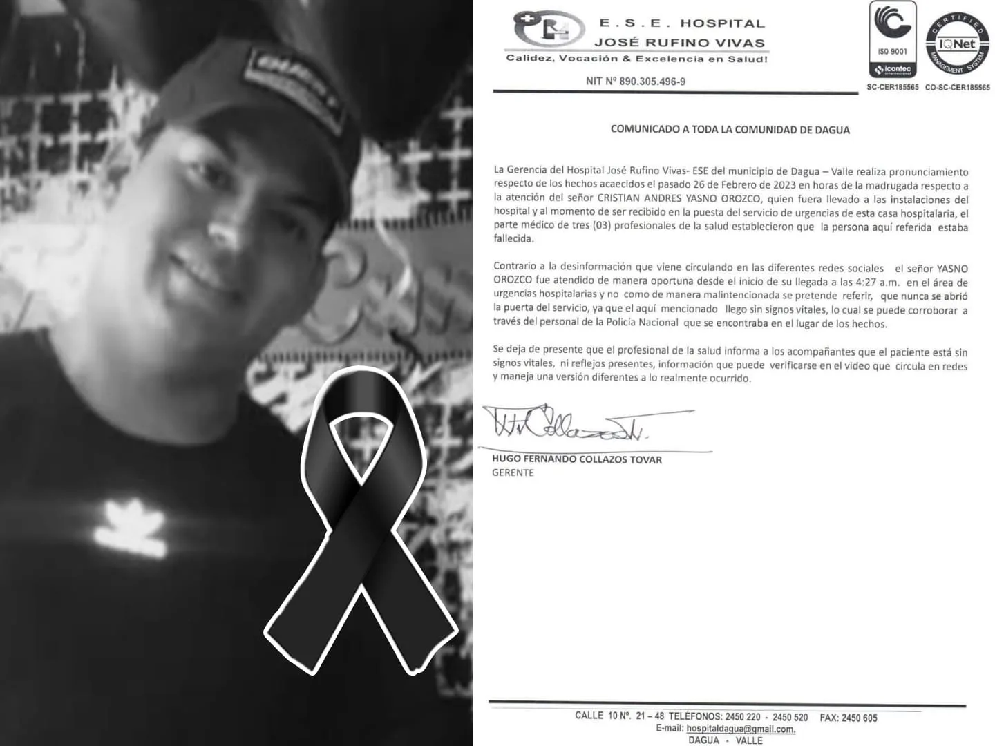 Hospital en Dagua responde que Cristián "llegó sin vitales", pero en Cali si trataron de reanimarlo: su familia denuncia presunta negligencia