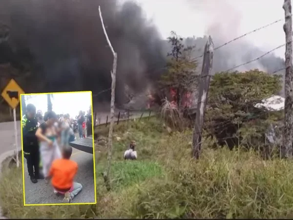 Hasta el lugar se desplazaron los organismos de socorro para tratar de controlar las llamas, teniendo en cuenta que en la zona hay varias viviendas. Camión quedó en medio de las llamas en vías de Antioquia.