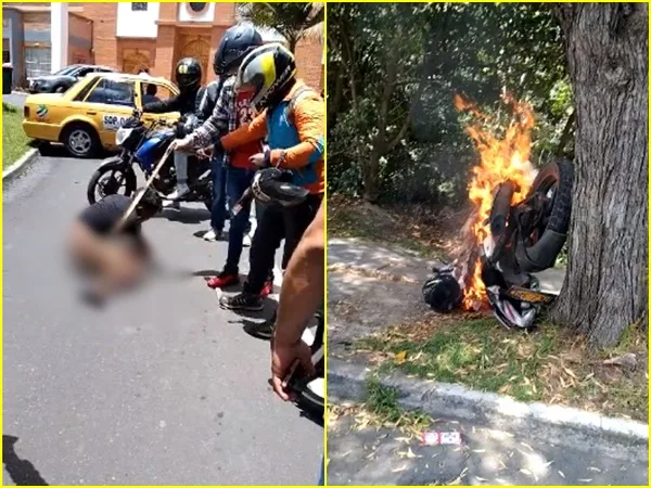 La comunidad atrapó a presunto ladrón, le quitaron la ropa y le quemaron la moto