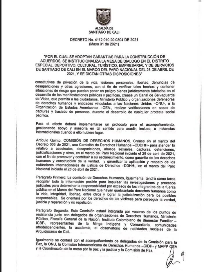 Resistencia en Cali diálogo