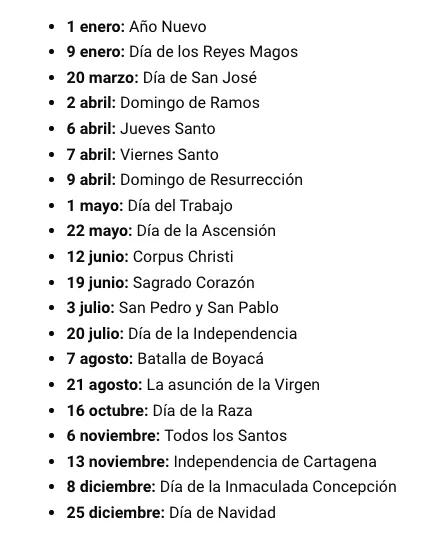 festivos en cali