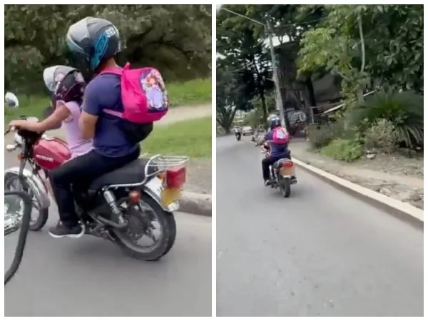 ¿Irresponsables todos?: Enseñándole a manejar a la niña en pleno tráfico de la Simón Bolívar, y motorizado que reclamó, grabando y manejando