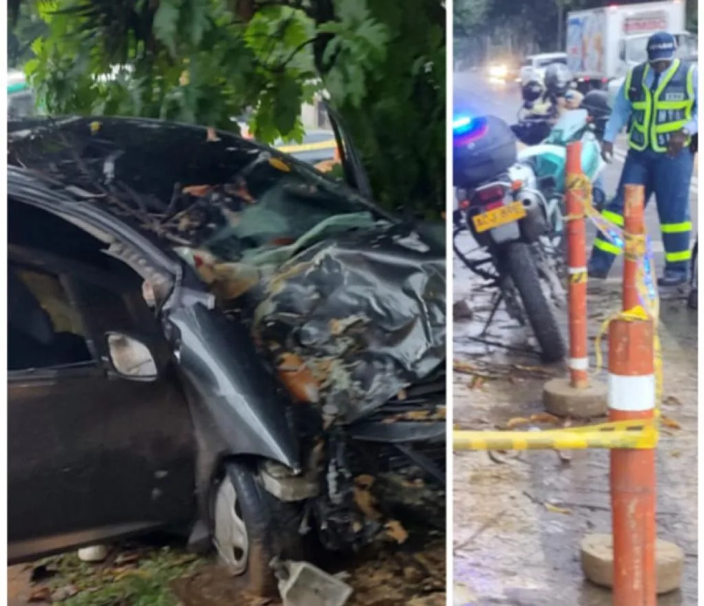 En Cali: del choque de un carro contra un árbol, hay un fallecido y tres heridos