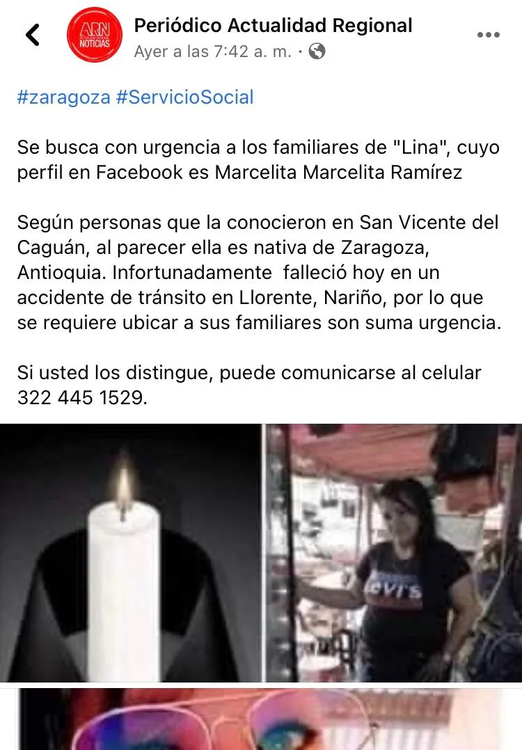 Lina Marcela murió en Llorente Nariño