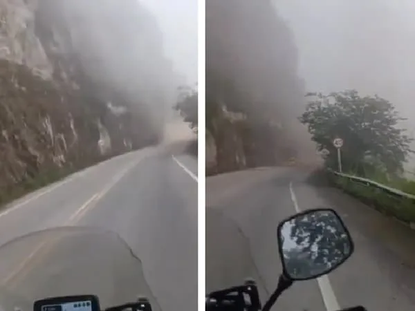 Pareja de motorizados se salvaron de morir por enorme roca que cayó en vía Pasto-El Remolino