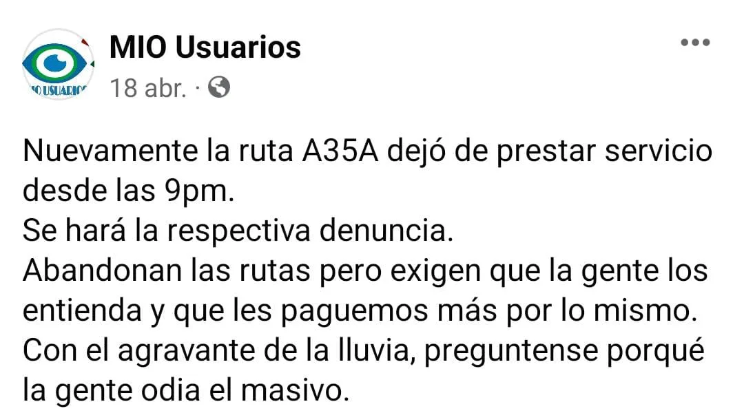 Por demoras en el MIO usuarios piden que "piratas pasen hasta las 11 p.m."