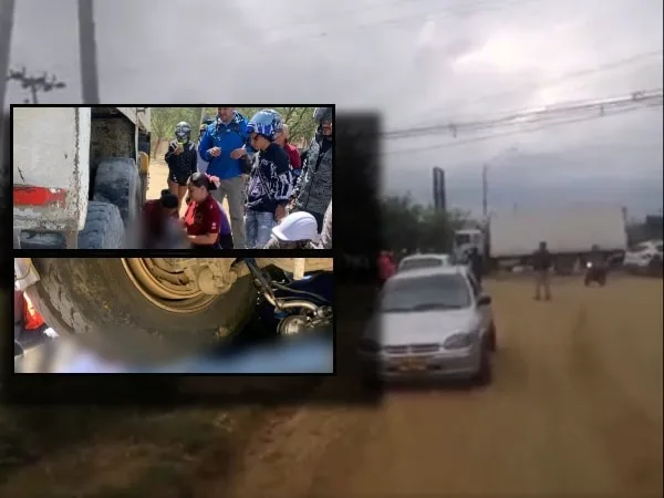 Pareja de motociclistas lucha por su vida tras quedar atrapada bajo una volqueta en Yumbo