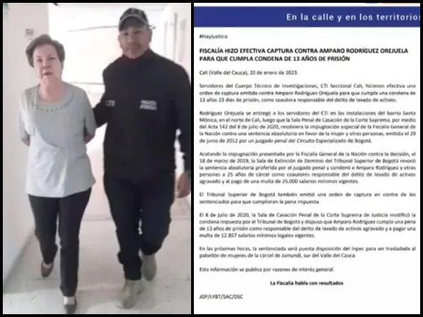 Amparo Orejuela se entregó lavado de activos