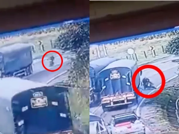 Por "acelerar como loco y adelantar donde no se debe", motociclista casi choca de frente contra camión