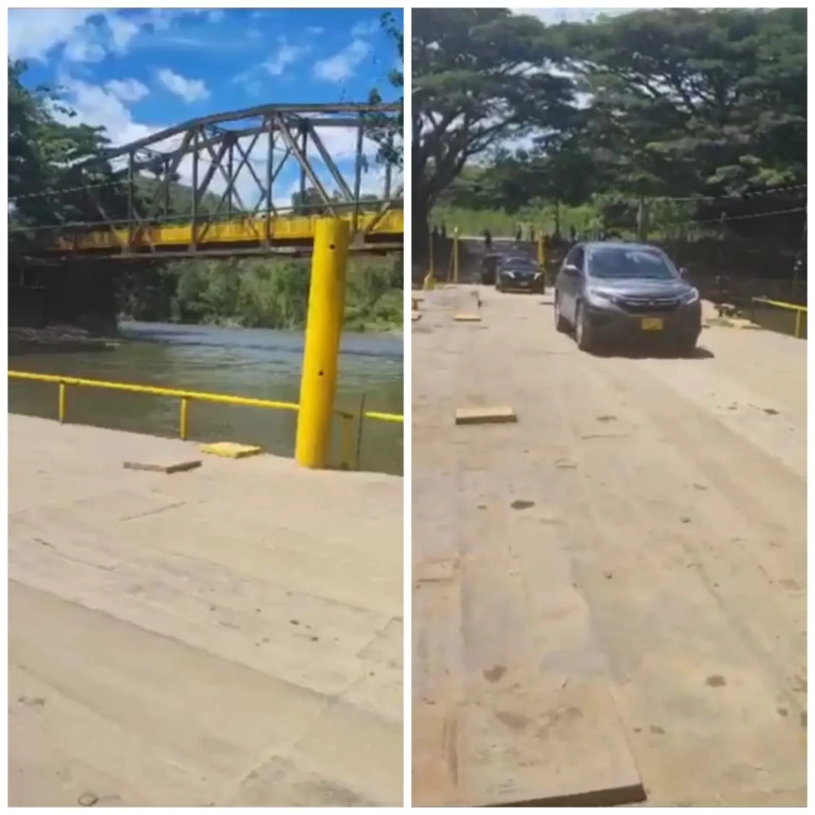 Instalaron puente flotante privado en La Tebaida, el que se cayó en abril no se ha reconstruido