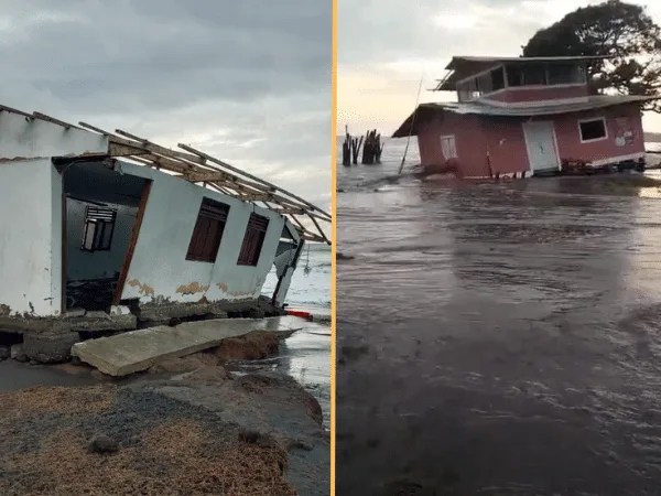 Viviendas colapsadas, embarcaciones perdidas en las veredas Amarales y Mulatos del municipio de La Tola, en el departamento de Nariño.