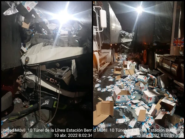 Hasta las cajas de leche salieron volando: otro camión se quedó sin frenos y se estrelló en túnel de La Línea