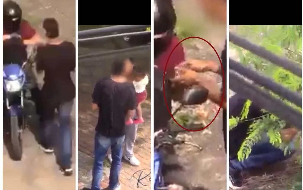 pareja con una bebé pidiendo limosna 