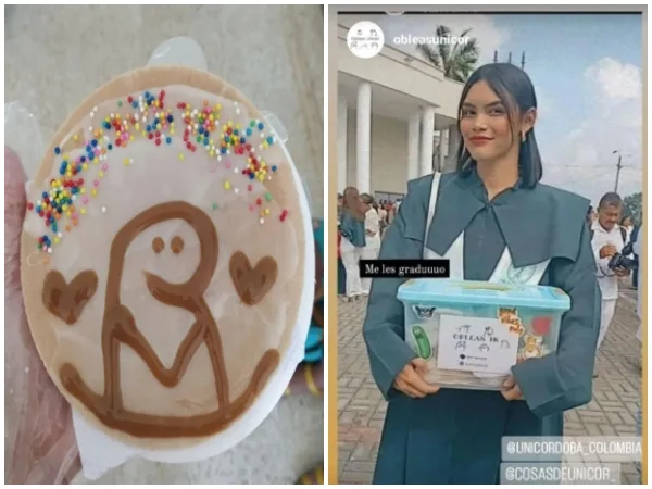 "Con sus obleas en mano", con las que pagó la 'u', llegó Natalia Madrid a recibir su título universitario en Montería