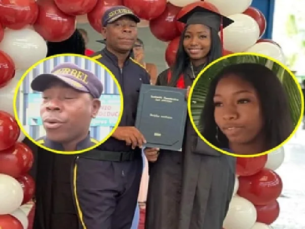 Vigilante y su hija en la foto de la graduación.