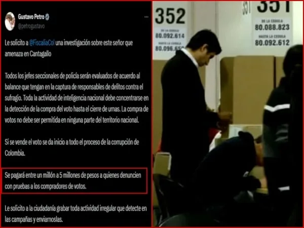 Pagarán recompensa a quién denuncie «con pruebas», compra de votos en Colombia