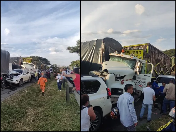 Aparatoso choque múltiple en la vía entre Buga - El Cerrito: habría varios lesionados