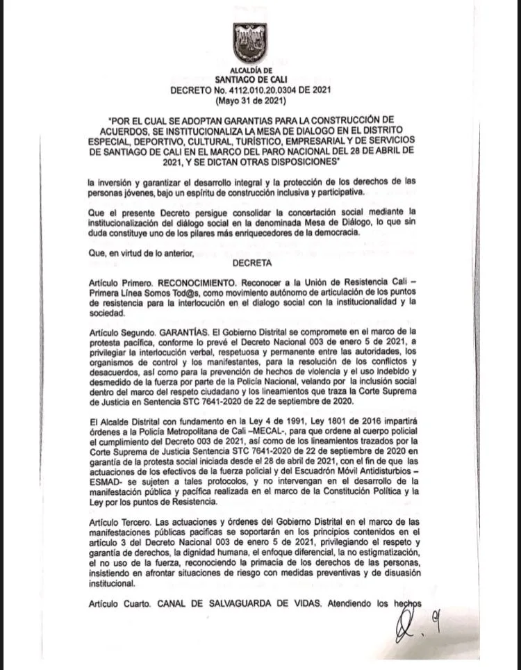 Resistencia en Cali diálogo