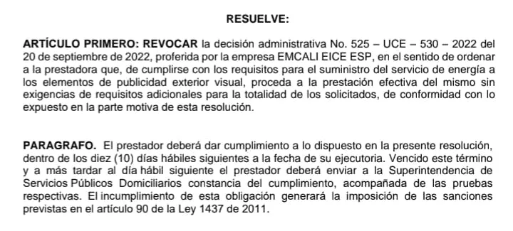 EMCALI deberá restablecer servicio de energía a vallas publicitarias por orden la Superintendencia de Servicios Públicos