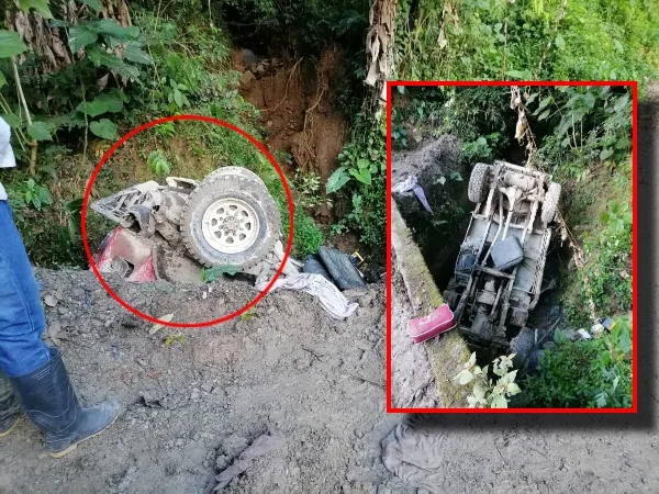 A la guala que rodó y cayó a una quebrada "se le recalentó el freno", transportaba niños e iban al colegio, en El Cairo, Valle