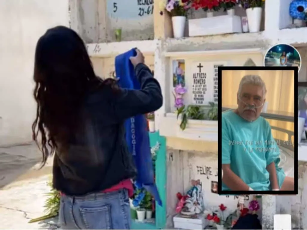 Al llegar al cementerio, la joven se quitó la estola de graduación y la ofreció a su abuelo, dejándola en la gaveta.
