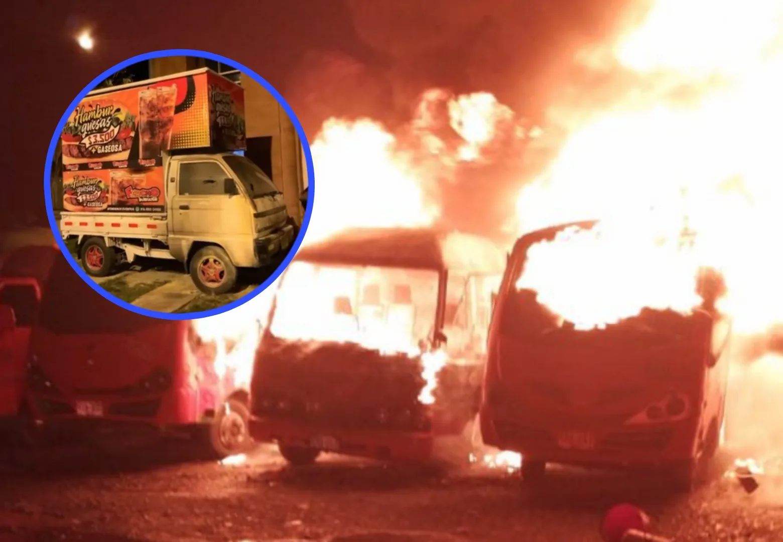 carros y busetas quemadas en Tuluá Valle extorsiones