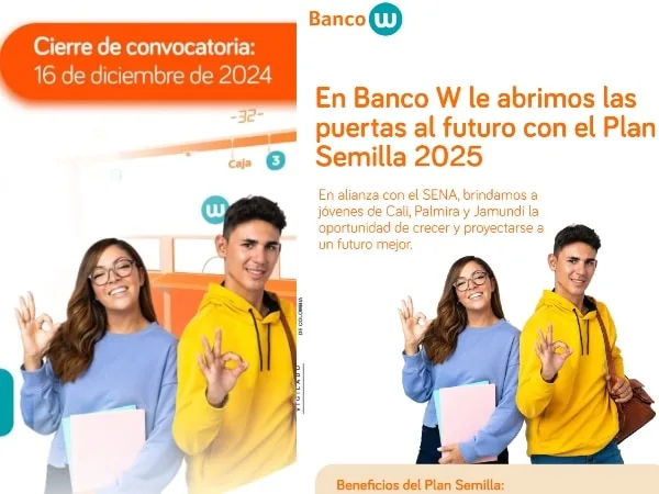 Banco W abre inscripciones para el Plan Semilla: una oportunidad única para jóvenes bachilleres en Cali, Palmira y Jamundí