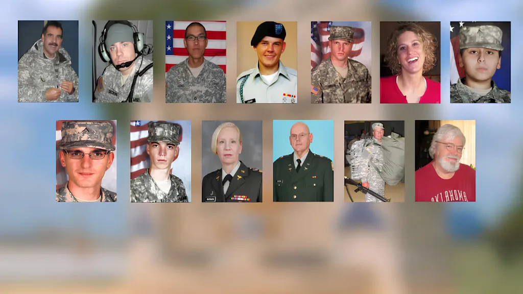 Rostros de las víctimas mortales del ataque de Nidal Malik Hasan en Fort Hood, Texas.
