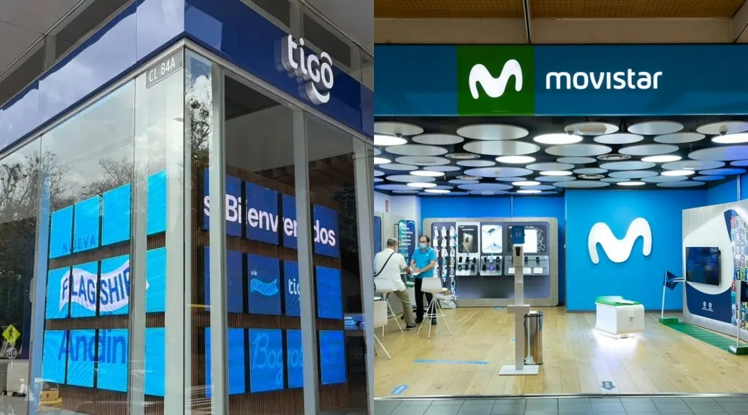 Logo de Movistar durante su transición a Tigo en Colombia
