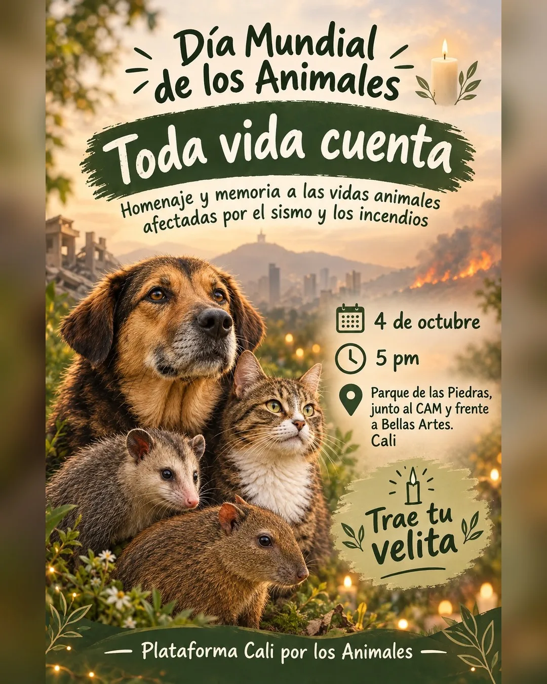 Homenaje a animales afectados en Cali.